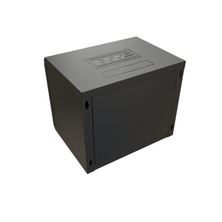 Шкаф настенный 19дюйм WR-TW-1266-GP-RAL9004 (19дюйм) 12U 650х600х600мм RAL 9004 стеклянная дверь черн. (разобранный)  520247
