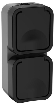 Розетка 2-м ОП TORS 16А IP55 TS132 вертик. с заземл. с крышкой графит  TS-R26-16-55-V-K53