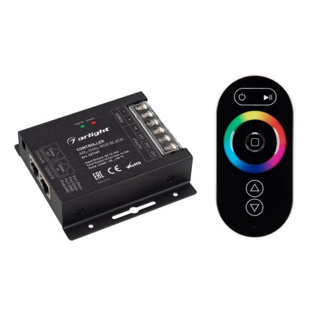 Контроллер ARL-OVAL-RGB Black 12-24В 3х10А ПДУ Овал RF RJ45 IP20 метал.  027157