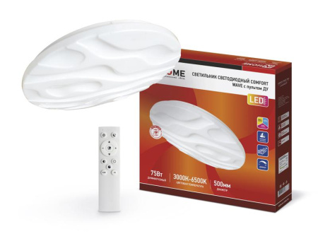 Светильник светодиодный COMFORT WAVE 75Вт 230В 3000-6500К 6000лм 490х85мм с пультом ДУ  4690612034836