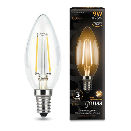 Лампа светодиодная филаментная Black Filament 9Вт свеча 2700К тепл. бел. E14 680лм  103801109