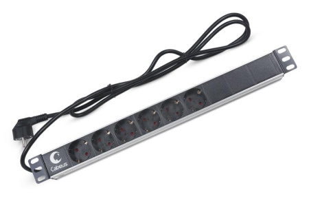 Блок розеток 6-м PDU-6P-2EU 16А горизонт. евро/немецк. стандарт без выкл. шнур 2м для 19дюйм шкафов алюм.  7290c