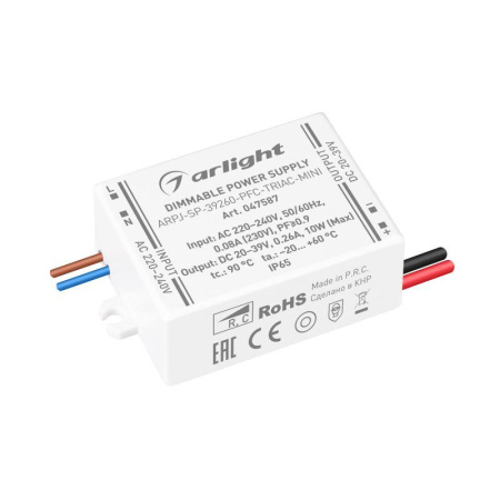 Блок питания ARPJ-SP-39260-PFC-TRIAC-MINI (10Вт 20-39В 260мА) IP65 пластик  047587