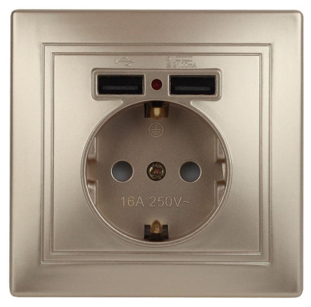 Розетка+USB СП IP20 Plano шампань 1-410-04  Б0053945