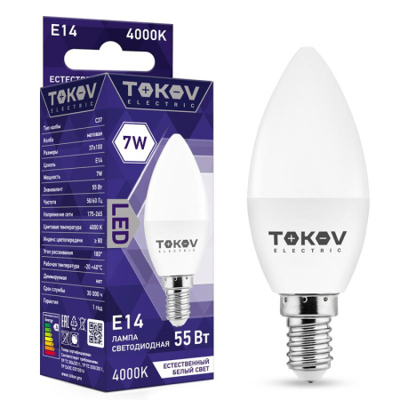 Лампа светодиодная 7Вт С37 4000К Е14 176-264В  TKE-C37-E14-7-4K
