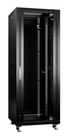 Шкаф монтажный телекоммуникационный напольный SH-05C-32U60/60-BK 19дюйм 32U 600х600х1610мм для распределит. и серверн. оборудования передн. стеклян. и задн. сплошн. метал. двери ручка с замком черн.  8558c