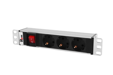 Блок розеток -10 без шнура с выкл. 3 Sсhuko вход IEC 60320 C14 10А алюм. 10дюйм R-10-3S-V-220-Z  1462216