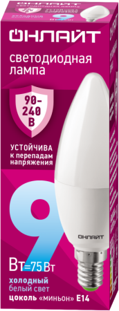 Лампа светодиодная 90 412 OLL-C37-9-230-6.5K-E14-FR (PRO 90-240В)  90412