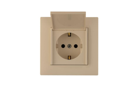 Розетка 1-м с крышкой Karea RIZZ с заземл. крем  88010029