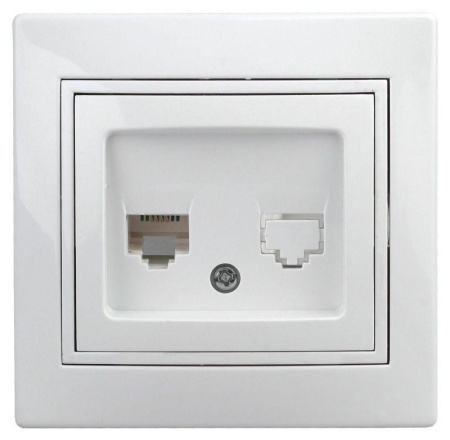 Розетка телефонная СП Plano 1-302-01 RJ11 IP20 бел.  Б0027619