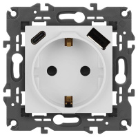 Розетка ЭРА Elegance 14-4108-01 2P+E 16A-250В со шторками с USB type-A+C 5В-3А белый  Б0067736 Розетка ЭРА Elegance 14-4108-01 2P+E 16A-250В со шторками с USB type-A+C 5В-3А белый  Б0067736