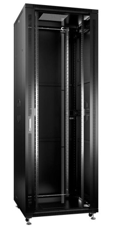 Шкаф монтажный телекоммуникационный напольный SH-05C-47U80/80-BK 19дюйм для распред. и серверн. оборудования 47U 800х800х2277мм передн. стеклян. и задн. сплошн. метал. двери ручка с замком черн. (RAL 9004)  8579c
