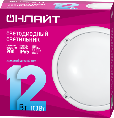Светильник светодиодный 61 194 OBL-R1-12-6.5K-WH-IP65-LED 12Вт 6500К IP65 900лм ЖКХ круг бел. (аналог НПП)  61194