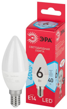 Лампа светодиодная RED LINE LED B35-6W-840-E14 R 6Вт B35 свеча 4000К нейтр. бел. E14  Б0051057