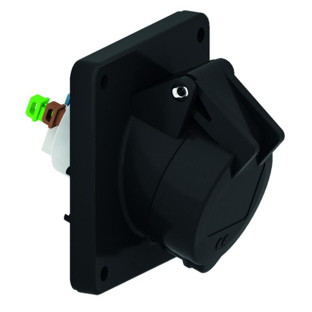 Розетка панельная 16А 3п 2P+PE 230-380В IP44 наклонная Quick Connect черн.  120436