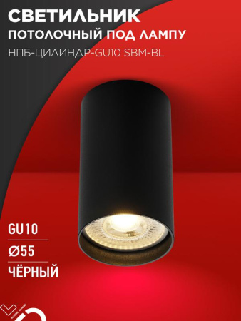 Светильник потолочный НПБ-ЦИЛИНДР-GU10 SBM-BL под GU10 55х100мм черн.  4690612056289