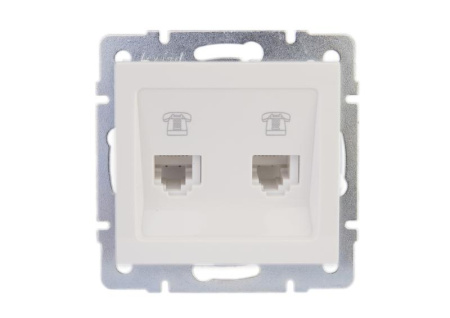 Розетка телефонная 2-м Rain RJ11 евро стандарт механизм бел.  703-0288-138