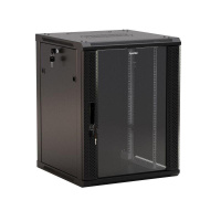 Шкаф настенный TWB-FC-1266-GP-RAL9004 19дюйм. 12U 650х600х450мм стекл. дверь с перфорацией по бокам ручка с замком с возмож. установки на ножки черн. (разобранный)  395481