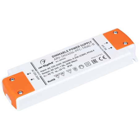 Блок питания ARV-SN24036-PFC-TRIAC-B 24В 1.5А 36Вт IP20 пластик 3 года  027633