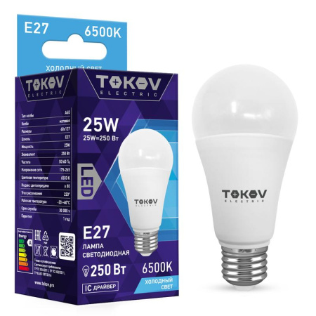 Лампа светодиодная 25Вт А60 6500К Е27 176-264В  TKE-A60-E27-25-6.5K