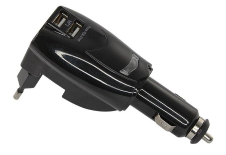 Устройство зарядное трансформер универс. авто+сетевое 2 USB черн. (2х1000мА) c индикатором блист.  18-1185-1