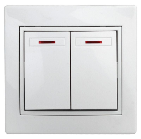 Выключатель 2-кл. СП Plano 10А IP20 1Э-105-01 250В с подсветкой бел.  Б0038826