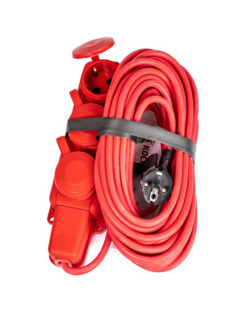 Удлинитель на каучуковой колодке 3х10м 16А IP44 250В 4кВт каучук КГ 3х2.5 красн. УХз16 Россия  YKsm10m-3g(16A)KG-R