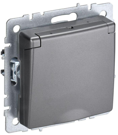 Розетка BRITE РСбш10-3-БрС 16А IP20 с заземл. защ. шторки с крышкой механизм сталь  BR-R16-16-K46