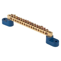 Шина нулевая N 6х9 16 отверстий 2 синих угловых изолятора латунь PROxima  sn0-2-63-16