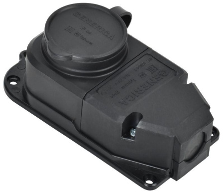 Колодка удлинителя 1-м 16А IP44 с защ. крышкой каучук черн.  ERK10-016-01-44-K02-G