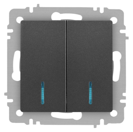 Выключатель Accent 6-105-07 двойн. с подсветкой 10А-250В IP20 СУ AL/CU графит  Б0063521
