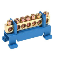Шина "N" нулевая с синим изолятором тип "Стойка" на DIN-рейку 6x9мм 7 групп  11-2352