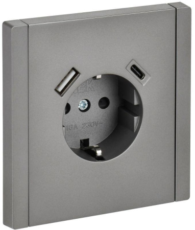 Розетка FORTE&PIANO FP547 16А USB A+C 18Вт с заземл. защ. штроки винт. крепл. сталь  FP-R14-16-U22-018-K46
