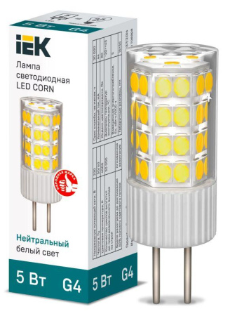 Лампа светодиодная Corn 5Вт капсульная 4000К нейтр. бел. G4 230В керамика  LLE-Corn-5-230-40-G4