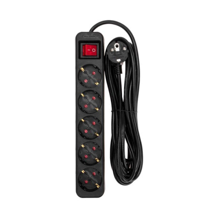 Удлинитель 5х5м с заземл. STANDARD 3х1кв.мм с выкл. черн.  13-4039