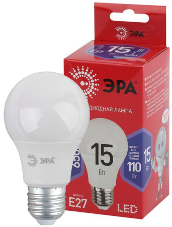 Лампа светодиодная RED LINE LED A60-15W-865-E27 R 15Вт A60 груша 6500К холод. бел. E27  Б0046357