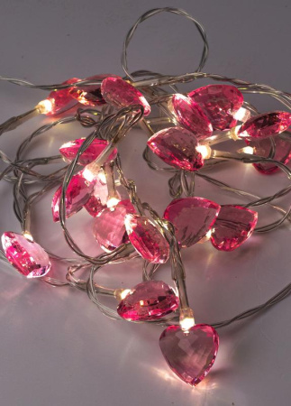 Гирлянда светодиодная "Сердечки 3D" 20LED 2.5х1х2.3см 1.9+0.5м роз. прозр. акрил тепл. бел.  KOC_GIR-B111