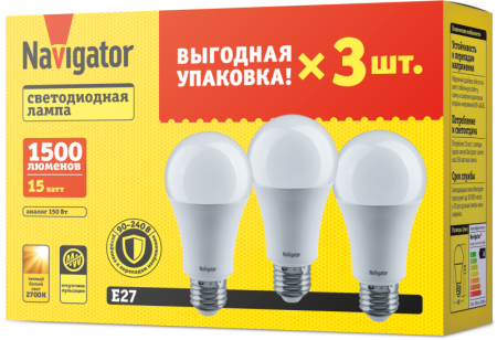 Лампа светодиодная 95 320 NLL-A60-15-230-2.7K-E27-PACK3  95320