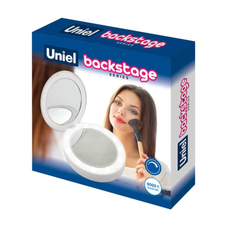 Зеркало ULK-F70 WHITE карманное с подсветкой (1Х+2Х) на батарейках 2AAA (не в/к) бел.  UL-00007510
