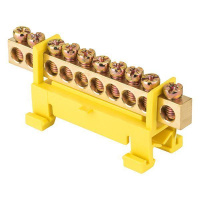 Шина нулевая PE 6х9 10 отверстий желт. изолятор тип "Стойка" на DIN-рейку латунь PROxima  sn0-63-10-sy