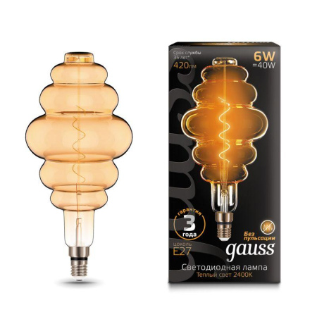 Лампа светодиодная филаментная Black Filament 6Вт Honeycomb золотая 2400К тепл. бел. E27 420лм  158802006