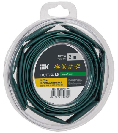 Трубка термоусадочная ТТУ нг-LS 3/1.5 зел. (уп.2м)  UDR12-003-D15-002-K06-T