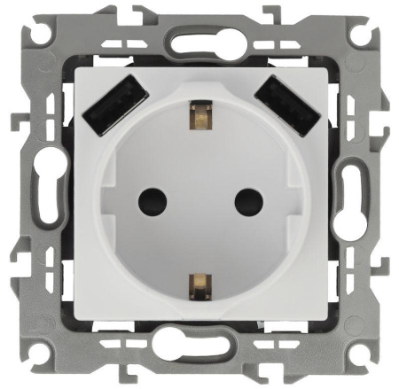 Розетка 16А 250В 2P+E с 2хUSB 5В-3А защ. шторки 12 бел. 12-4109-01 ЭРА Б0047840