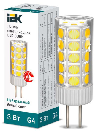 Лампа светодиодная Corn 3Вт капсульная 4000К нейтр. бел. G4 12В керамика  LLE-Corn-3-012-40-G4