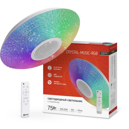 Светильник светодиодный COMFORT CRYSTAL-MUSIC-RGB 75Вт 230В 3000-6500К 6000лм 505х125мм с пультом ДУ  4690612044569