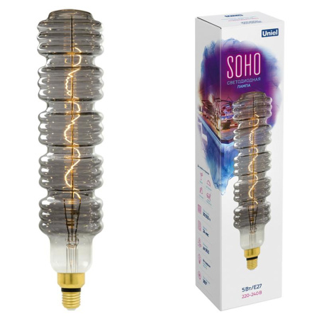 Лампа светодиодная филаментная LED-SF41-5W/SOHO/E27/CW CHROME/SMOKE GLS77CR SOHO спиральный филамент хром./дым. колба  UL-00005921