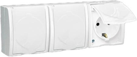 Розетка 3-м ОП 15 16А IP54 250В с заземл. Schuko защ. шторки с крышкой винт. клеммы бел.  1594447-030