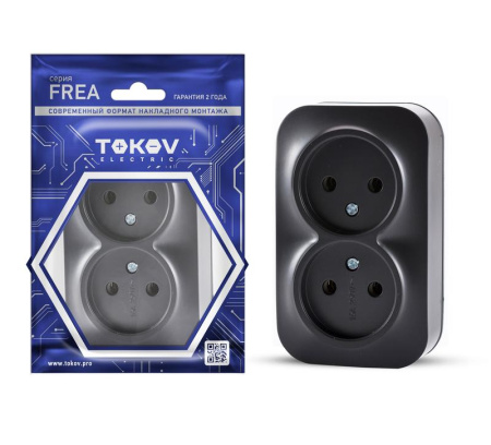 Розетка 2-м ОП Frea 16А IP20 250В без заземл. АБС-пластик карбон  TKE-FR-R2-C14