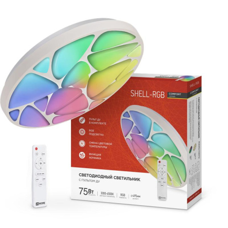 Светильник светодиодный COMFORT SHELL-RGB 75Вт 230В 3000-6500К 6000лм 495х85мм с пультом ДУ  4690612044651