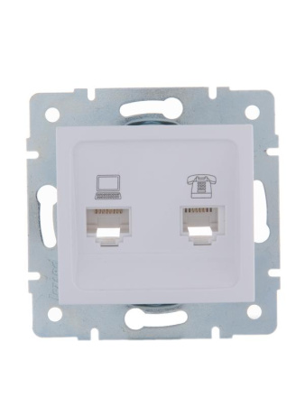 Розетка компьютерная + телефонная 2-м СП Karina RJ45 + RJ11 механизм бел.  707-0288-143